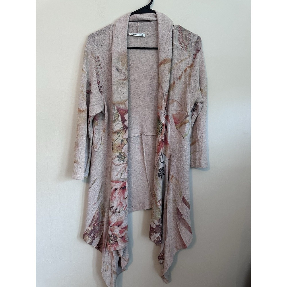 Bedazzled Floral Gardens Topper‎ Open Front Cardigan MEDIUM Artsy Grunge 2000s